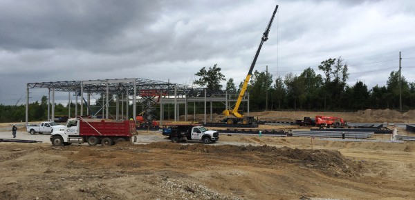 The steel frame for the building is going up